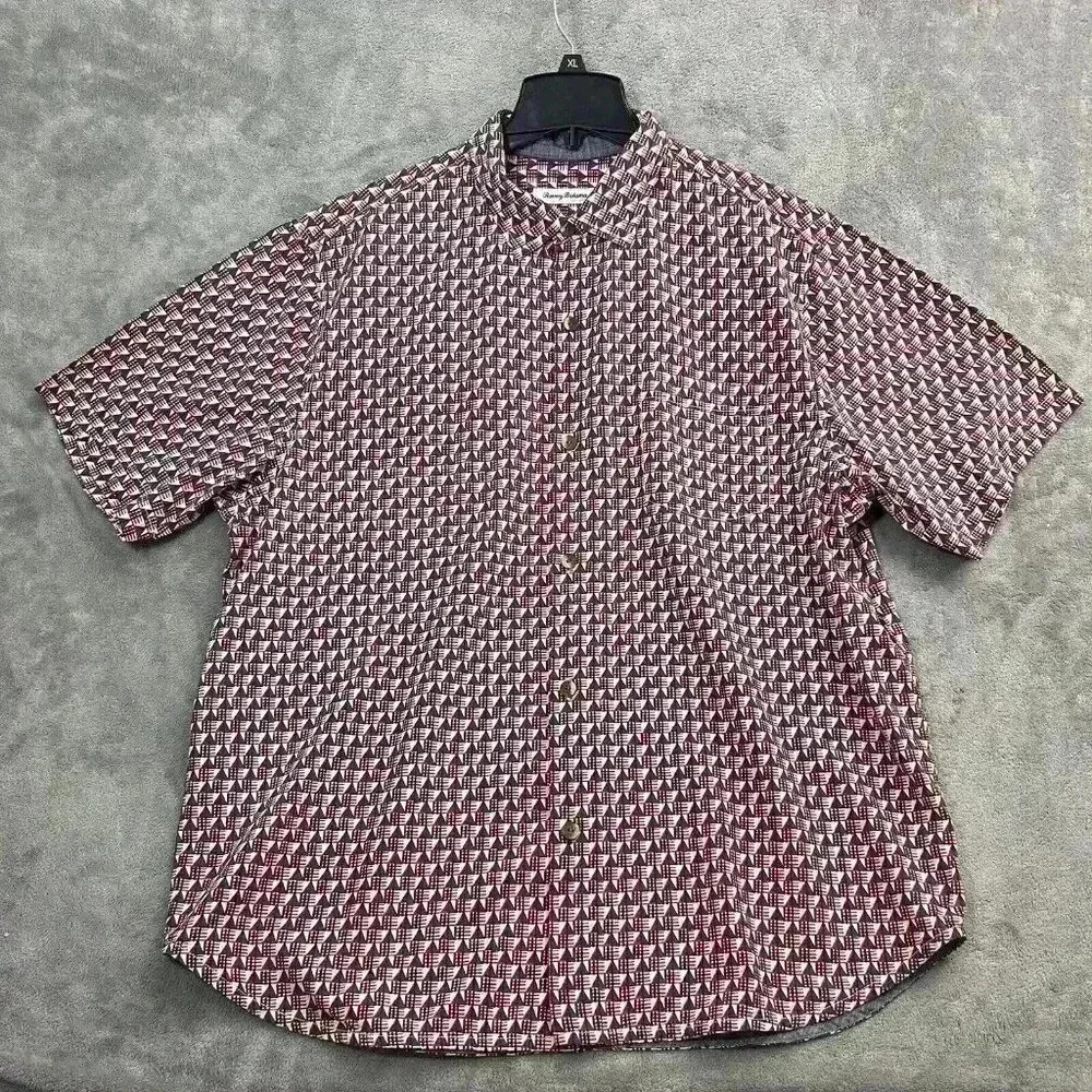 Tommy Bahama Shirt Mens XL Geometric Silk Camp Hawaiian Resort Vacation TB93